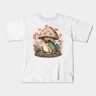 Cottagecore aesthetic frog on Mushroom Kids T-Shirt